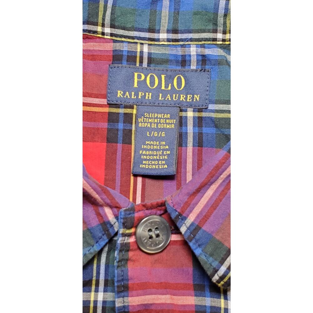 Polo Ralph Lauren Sz L Men’s Red Blue Button Sleep Wear Pajama Shirt Ponies C21 - Picture 5 of 8